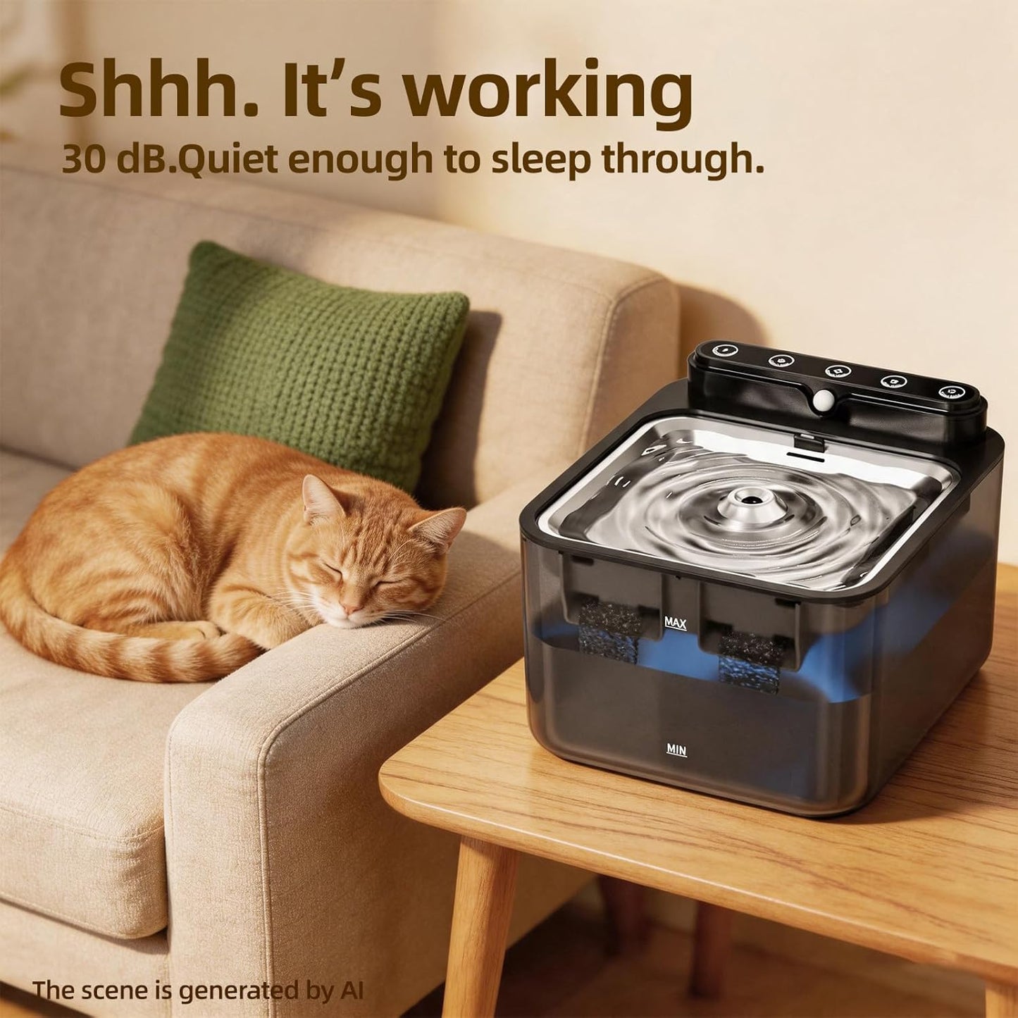Wireless Cat Water Fountain Battery Operated,108/3.2L Large Capacity | 3 Filters Packs|4 Modes|Stainless Steel Trays|Bpa Free|For Cats,Dogs|Indoor|Semi-Transparent Water Tank|4000Mah|Cubic Design|