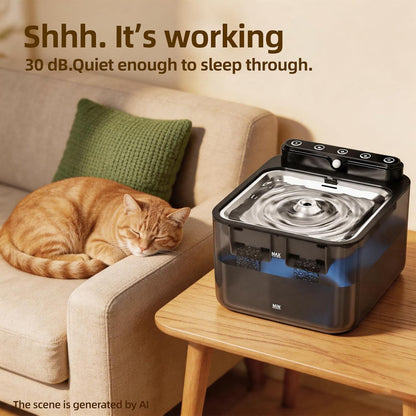 Wireless Cat Water Fountain Battery Operated,108/3.2L Large Capacity | 3 Filters Packs|4 Modes|Stainless Steel Trays|Bpa Free|For Cats,Dogs|Indoor|Semi-Transparent Water Tank|4000Mah|Cubic Design|