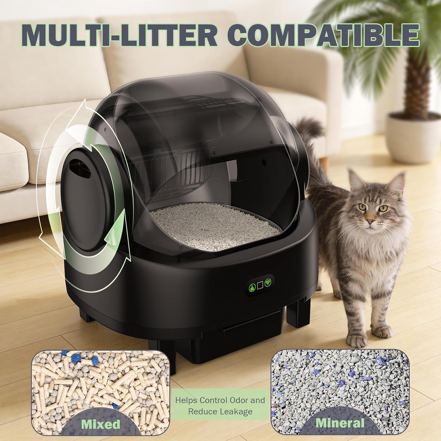 Self Cleaning Litter Box, Multiple Smart Safety Sensor, Open Top Automatic Litter Box, Large Capacity Multiple Cats, with APP Control/1 Trash Bag/1 Litter Mat, Cat Litter Box Automatic Cleaning