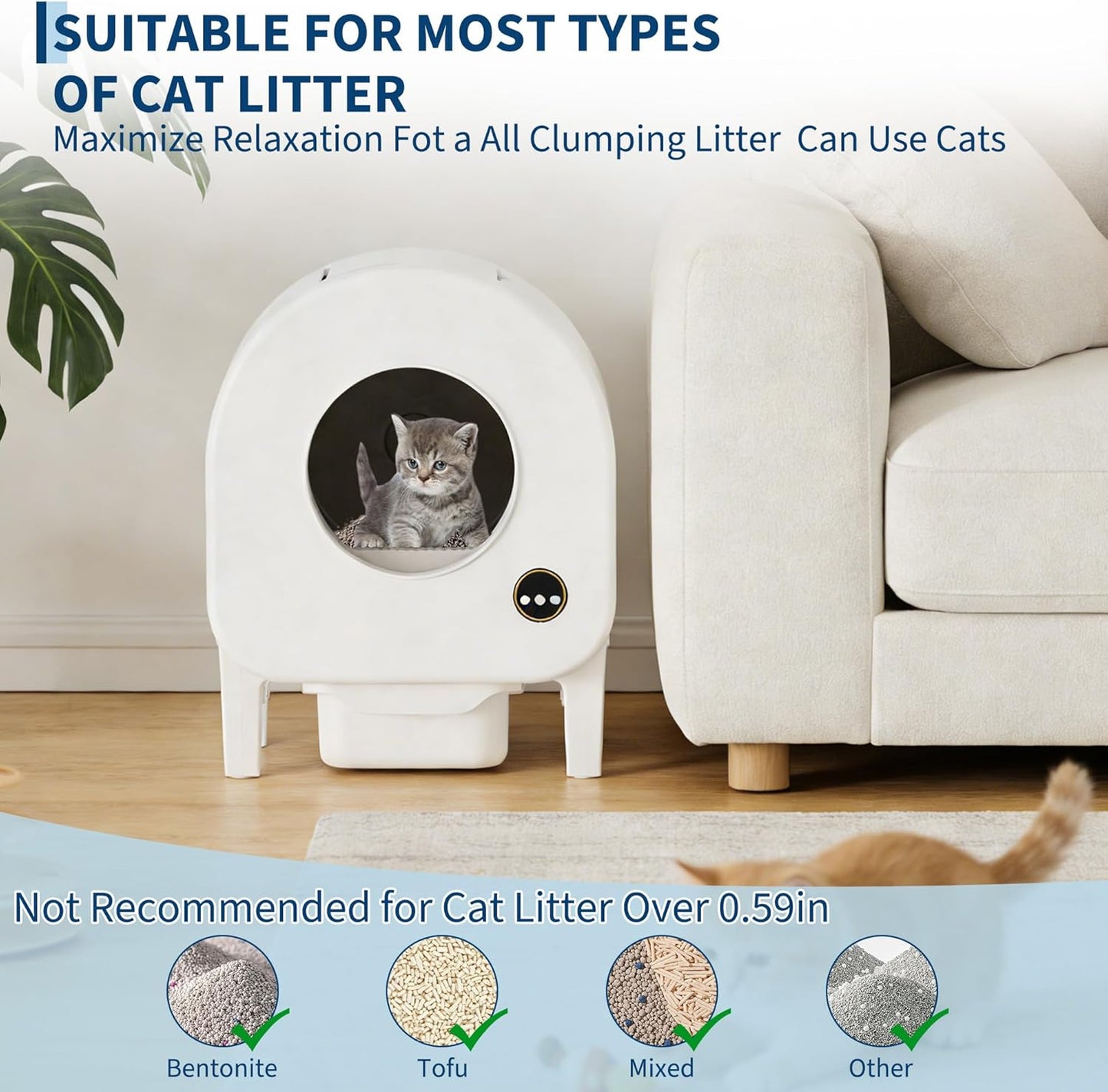 Self-Cleaning Cat Litter Box, Automatic Smart Pet Litter Box, Large Capacity for Multiple Cats, Wifi-Enabled App Control with Safety Sensors W/Garage Bags | Multiple Cats Available, Large Capacity, Wifi-Enabled App Control W/Safety Sensors W/ Garage Bags