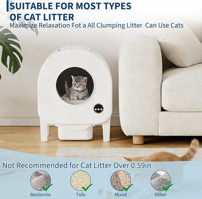 Self-Cleaning Cat Litter Box, Automatic Smart Pet Litter Box, Large Capacity for Multiple Cats, Wifi-Enabled App Control with Safety Sensors W/Garage Bags | Multiple Cats Available, Large Capacity, Wifi-Enabled App Control W/Safety Sensors W/ Garage Bags