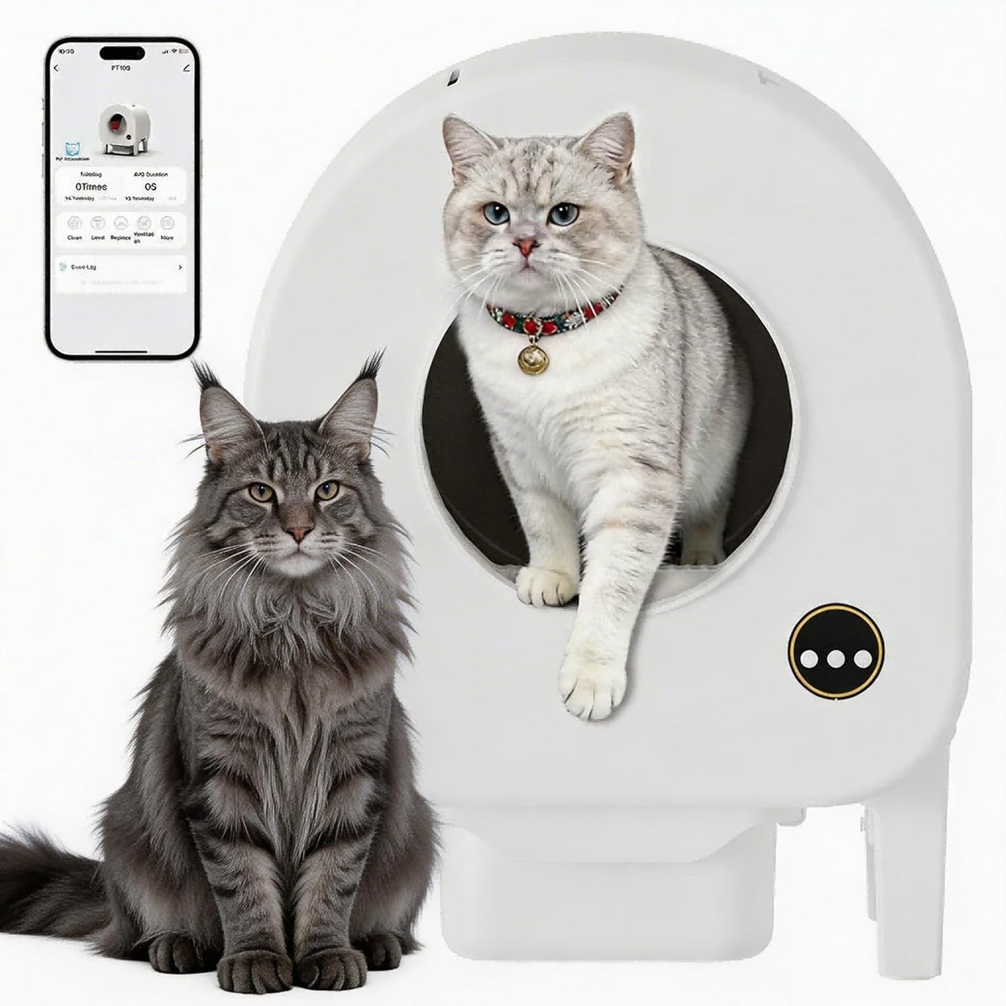 Self-Cleaning Cat Litter Box, Automatic Smart Pet Litter Box, Large Capacity for Multiple Cats, Wifi-Enabled App Control with Safety Sensors W/Garage Bags | Multiple Cats Available, Large Capacity, Wifi-Enabled App Control W/Safety Sensors W/ Garage Bags