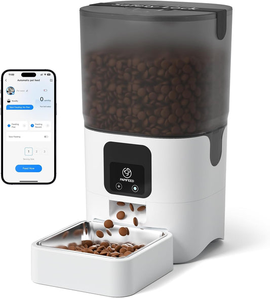 Automatic Cat Feeder with App, 2.4G Wifi Cat Food Dispenser, 6L Timed Cat Feeder for Dry Food, 10 Meals/Day, 12 Portions/Meal, Dual Power Supply Smart Pet Feeder for Dog, White