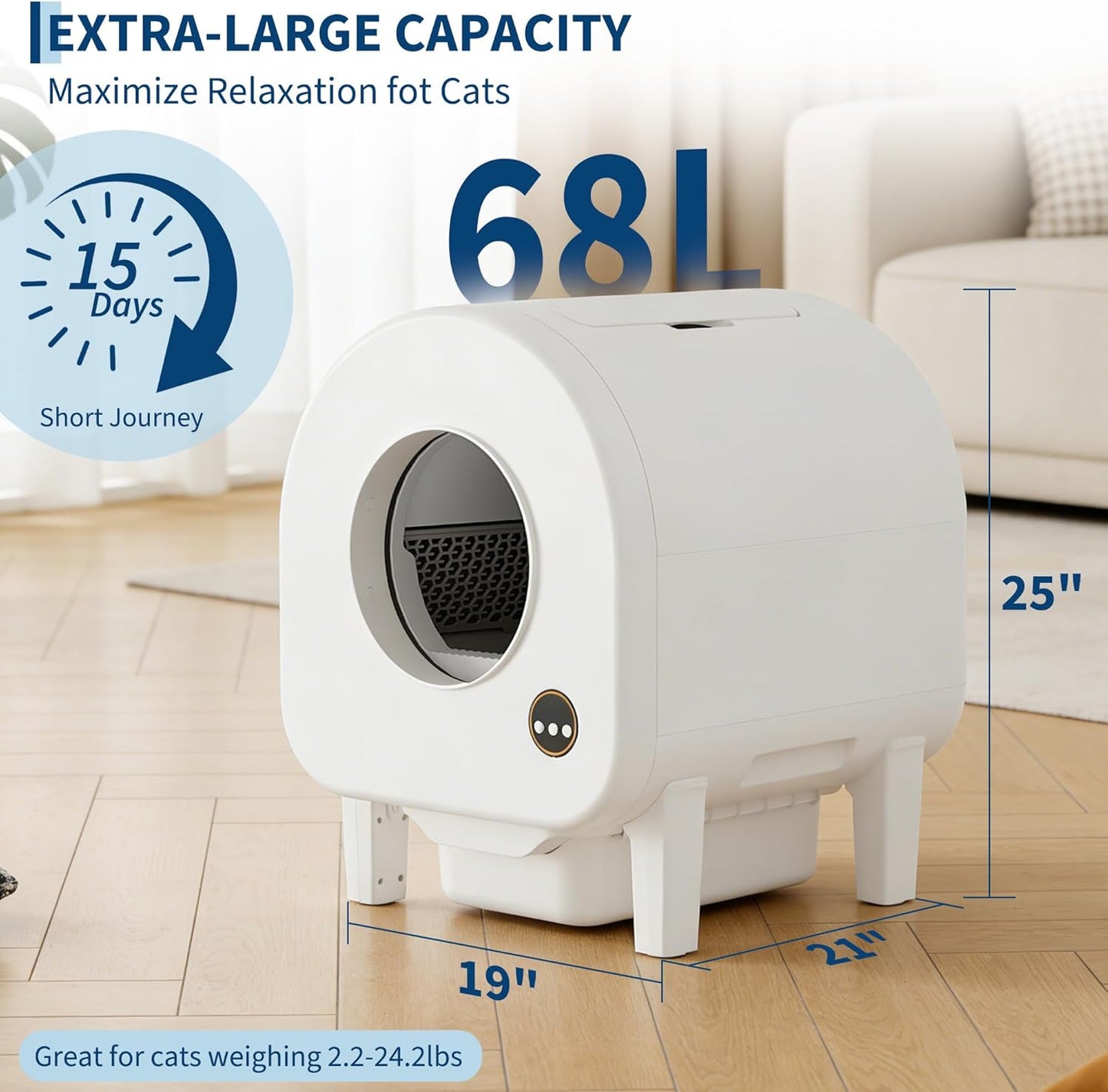 Self-Cleaning Cat Litter Box, Automatic Smart Pet Litter Box, Large Capacity for Multiple Cats, Wifi-Enabled App Control with Safety Sensors W/Garage Bags | Multiple Cats Available, Large Capacity, Wifi-Enabled App Control W/Safety Sensors W/ Garage Bags