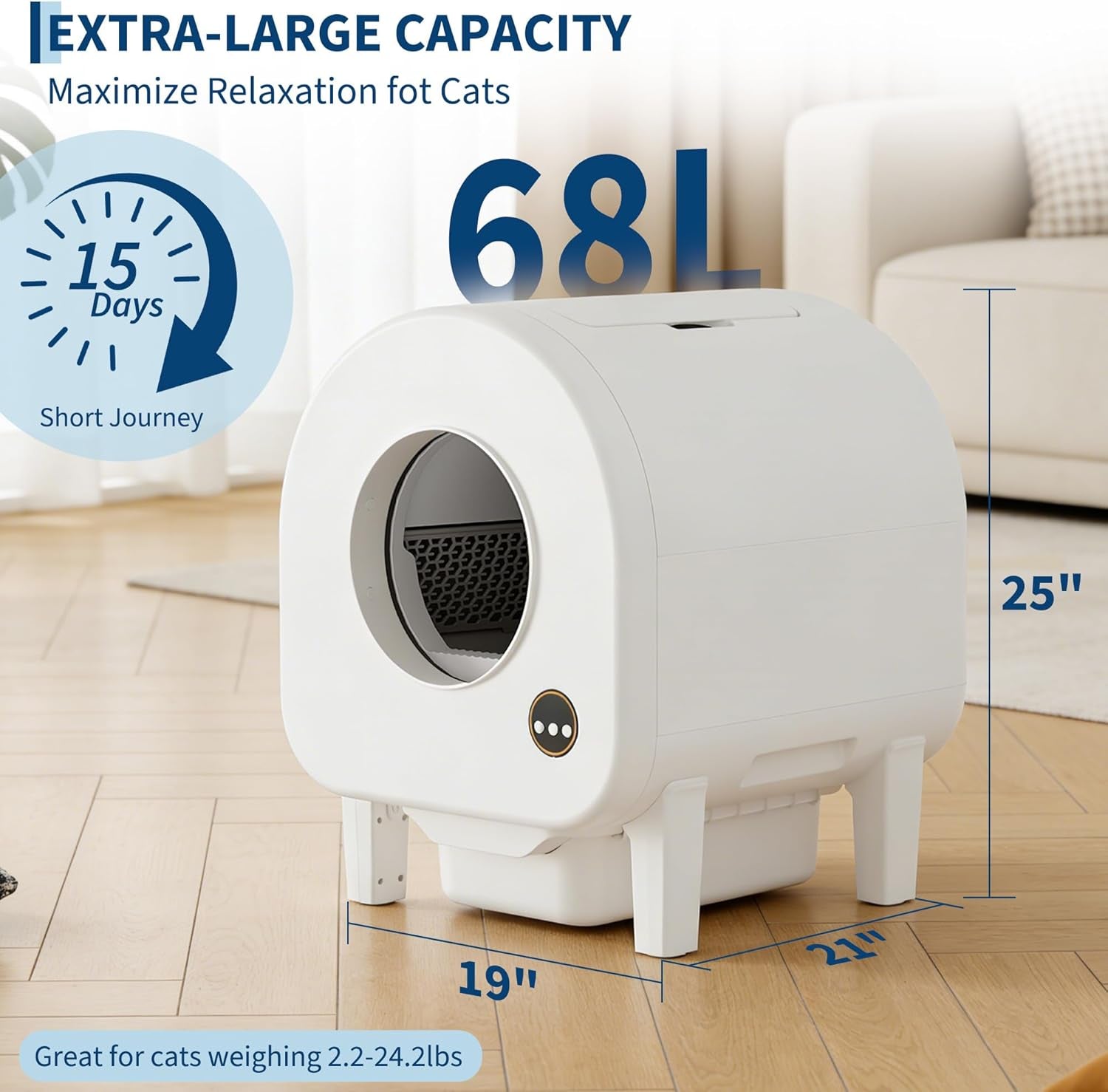 Self-Cleaning Cat Litter Box, Automatic Smart Pet Litter Box, Large Capacity for Multiple Cats, Wifi-Enabled App Control with Safety Sensors W/Garage Bags | Multiple Cats Available, Large Capacity, Wifi-Enabled App Control W/Safety Sensors W/ Garage Bags