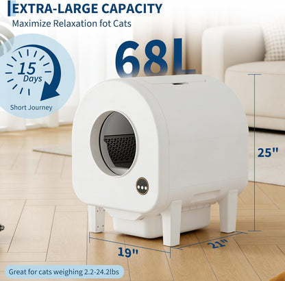 Self-Cleaning Cat Litter Box, Automatic Smart Pet Litter Box, Large Capacity for Multiple Cats, Wifi-Enabled App Control with Safety Sensors W/Garage Bags | Multiple Cats Available, Large Capacity, Wifi-Enabled App Control W/Safety Sensors W/ Garage Bags