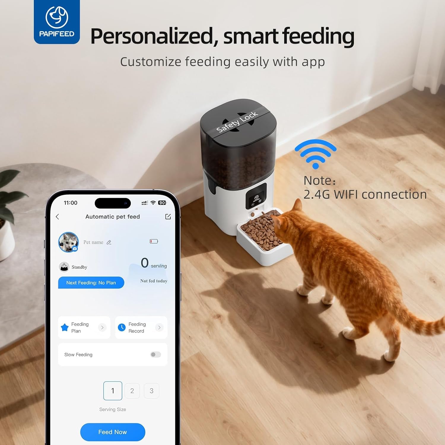 Automatic Cat Feeder with App, 2.4G Wifi Cat Food Dispenser, 6L Timed Cat Feeder for Dry Food, 10 Meals/Day, 12 Portions/Meal, Dual Power Supply Smart Pet Feeder for Dog, White