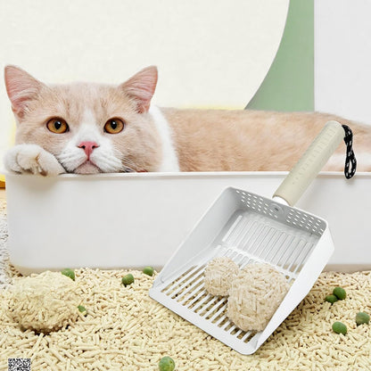 Metal Cat Litter Scooper with Holder, Stainless Steel Metal Litter Scoop Includes Portable Small Broom and Dustpan Set, Speed Sifter Cat Litter Scoop Captures All Clumps, Non-Slip Handle, Easy Clean