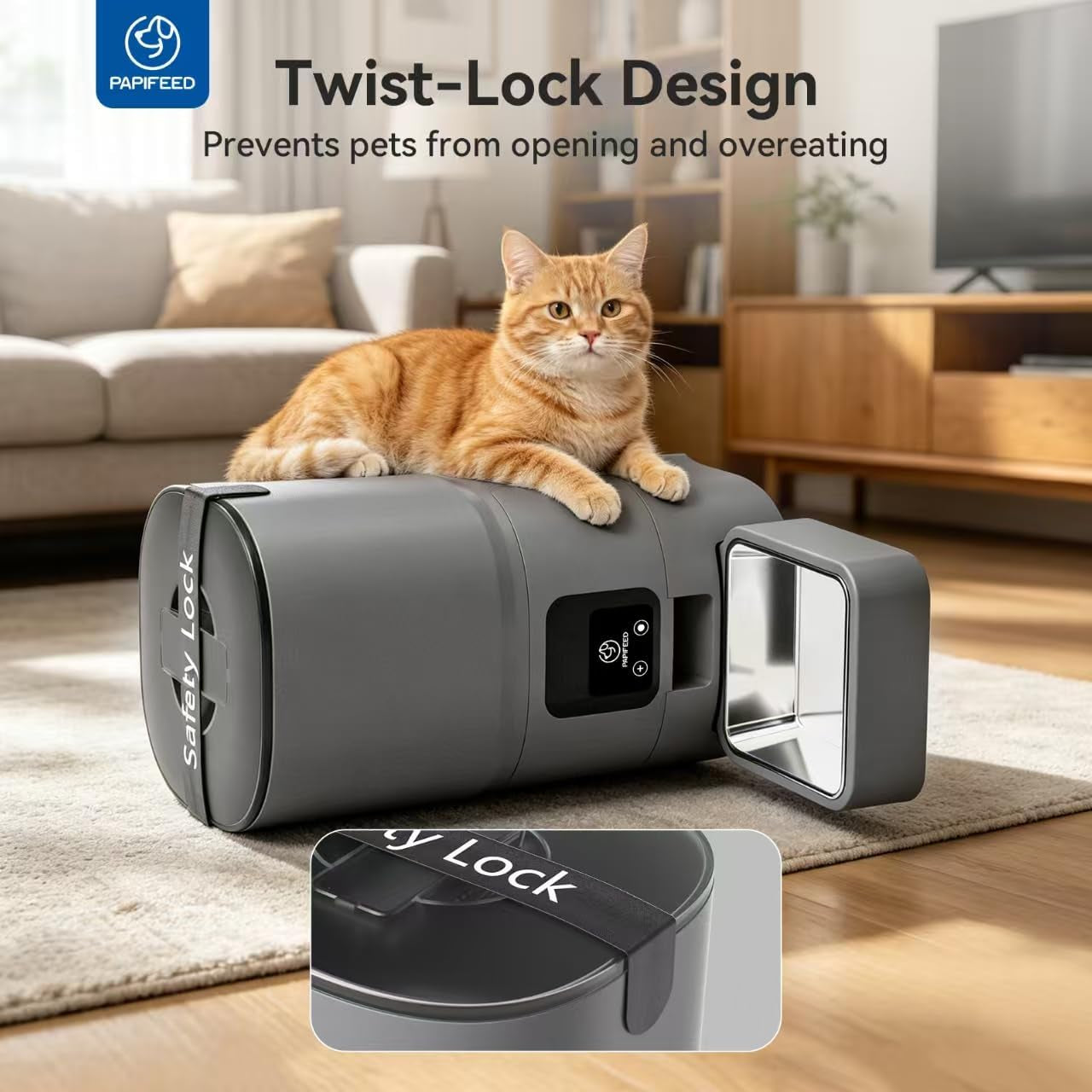 Automatic Cat Feeder with App, 2.4G Wifi Cat Food Dispenser, 6L Timed Cat Feeders for Dry Food, 10 Meals/Day, 12 Portions/Meal, Dual Power Supply Smart Pet Feeder for Small Dog, Grey