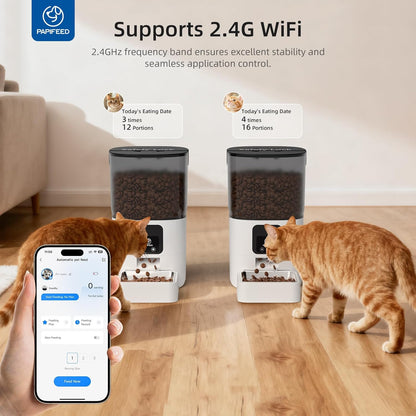 Automatic Cat Feeder with App, 2.4G Wifi Cat Food Dispenser, 6L Timed Cat Feeder for Dry Food, 10 Meals/Day, 12 Portions/Meal, Dual Power Supply Smart Pet Feeder for Dog, White