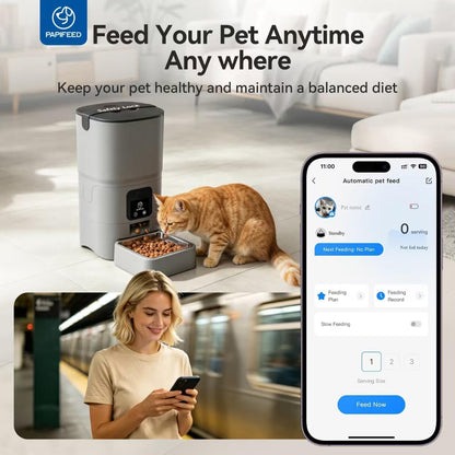 Automatic Cat Feeder with App, 2.4G Wifi Cat Food Dispenser, 6L Timed Cat Feeders for Dry Food, 10 Meals/Day, 12 Portions/Meal, Dual Power Supply Smart Pet Feeder for Small Dog, Grey