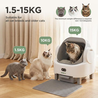 Open Top Design Self Cleaning Litter Box, Automatic Cat Litter Box for Multiple Cats & Senior Cats, App Control with Safety Sensors, Low Odor, Includes Trash Bags & Litter Mat