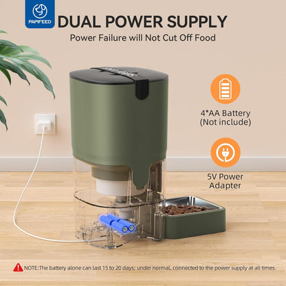 Automatic Cat Feeder with App, 2.4G Wifi Cat Food Dispenser, 6L Timed Cat Feeders for Dry Food, 10 Meals/Day, 12 Portions/Meal, Dual Power Supply Smart Pet Feeder for Small Dog, Army Green