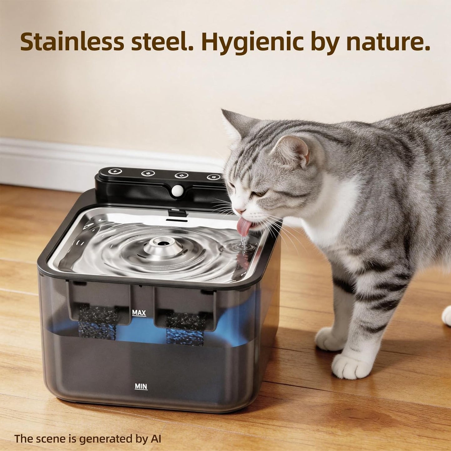 Wireless Cat Water Fountain Battery Operated,108/3.2L Large Capacity | 3 Filters Packs|4 Modes|Stainless Steel Trays|Bpa Free|For Cats,Dogs|Indoor|Semi-Transparent Water Tank|4000Mah|Cubic Design|