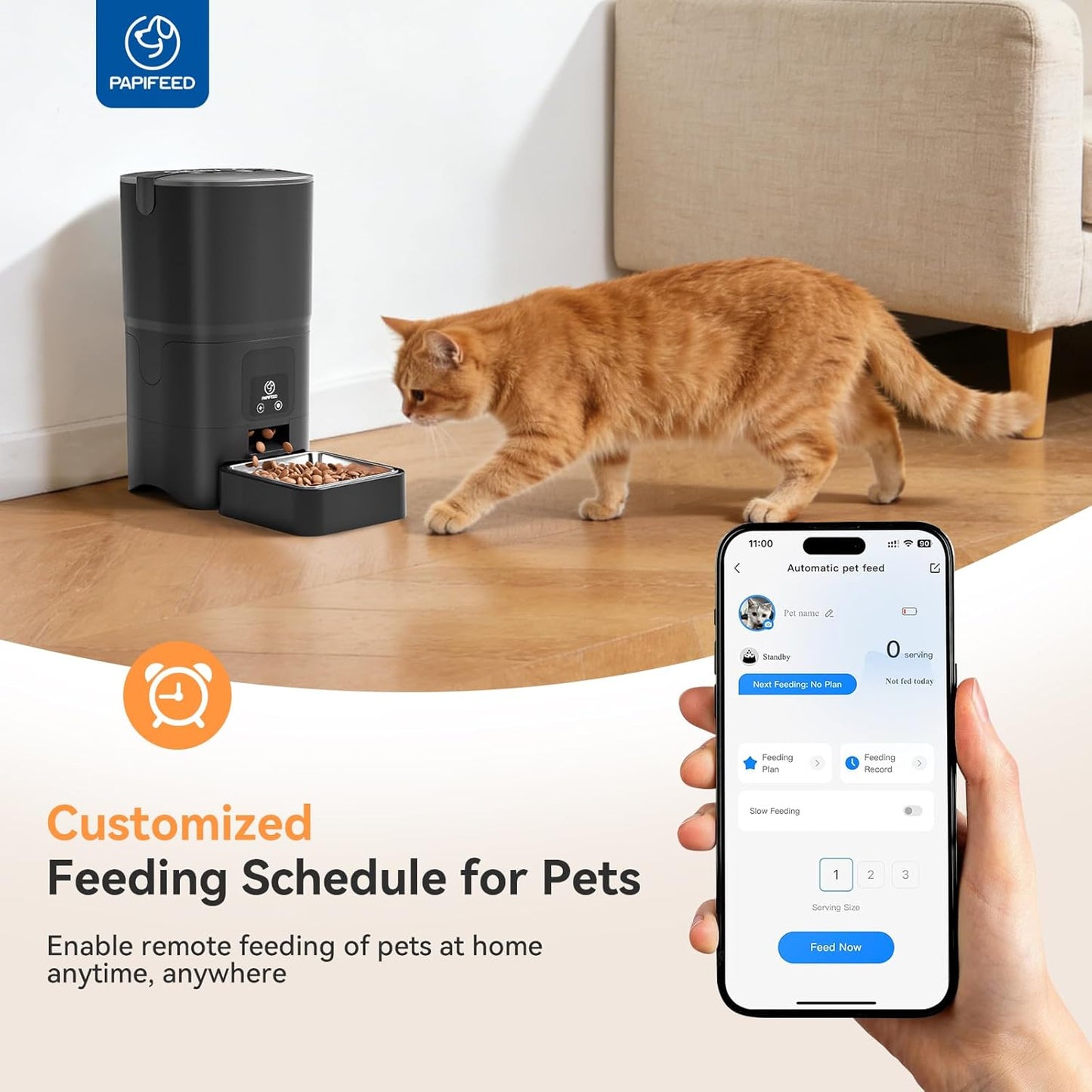 Automatic Cat Feeder with App, 2.4G Wifi Cat Food Dispenser, 6L Timed Cat Feeder for Dry Food, 10 Meals/Day, 12 Portions/Meal, Dual Power Supply Smart Pet Feeder for Small Dog, Black
