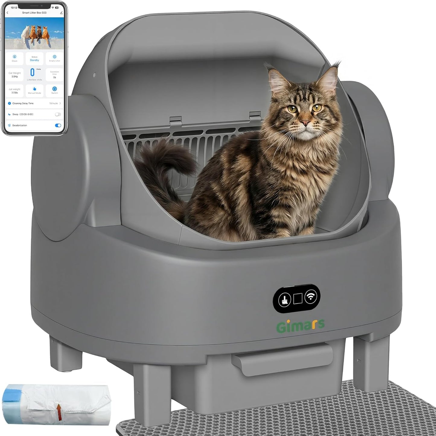 Open Top Design Self Cleaning Litter Box, Automatic Cat Litter Box for Multiple Cats & Senior Cats, App Control with Safety Sensors, Low Odor, Includes Trash Bags & Litter Mat