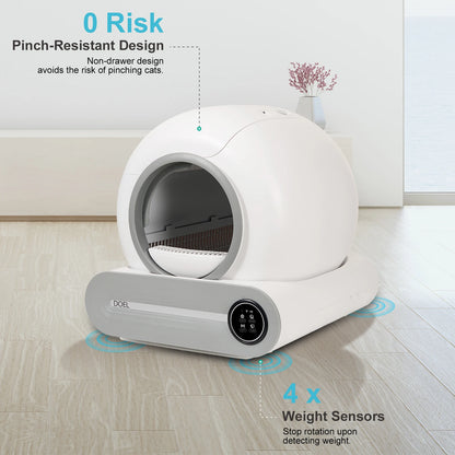 Self Cleaning Cat Litter Box 65L Automatic Cat Litter Box W/ Trash Bag & Litter Mat Smart Cat Toilet App Control 2.4G Wifi