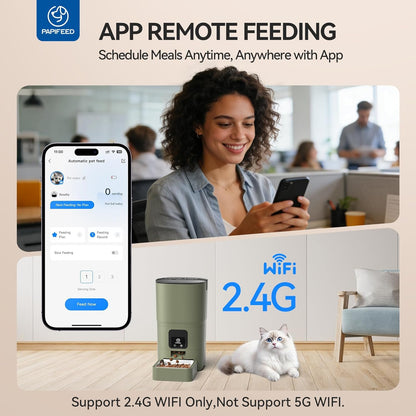 Automatic Cat Feeder with App, 2.4G Wifi Cat Food Dispenser, 6L Timed Cat Feeders for Dry Food, 10 Meals/Day, 12 Portions/Meal, Dual Power Supply Smart Pet Feeder for Small Dog, Army Green