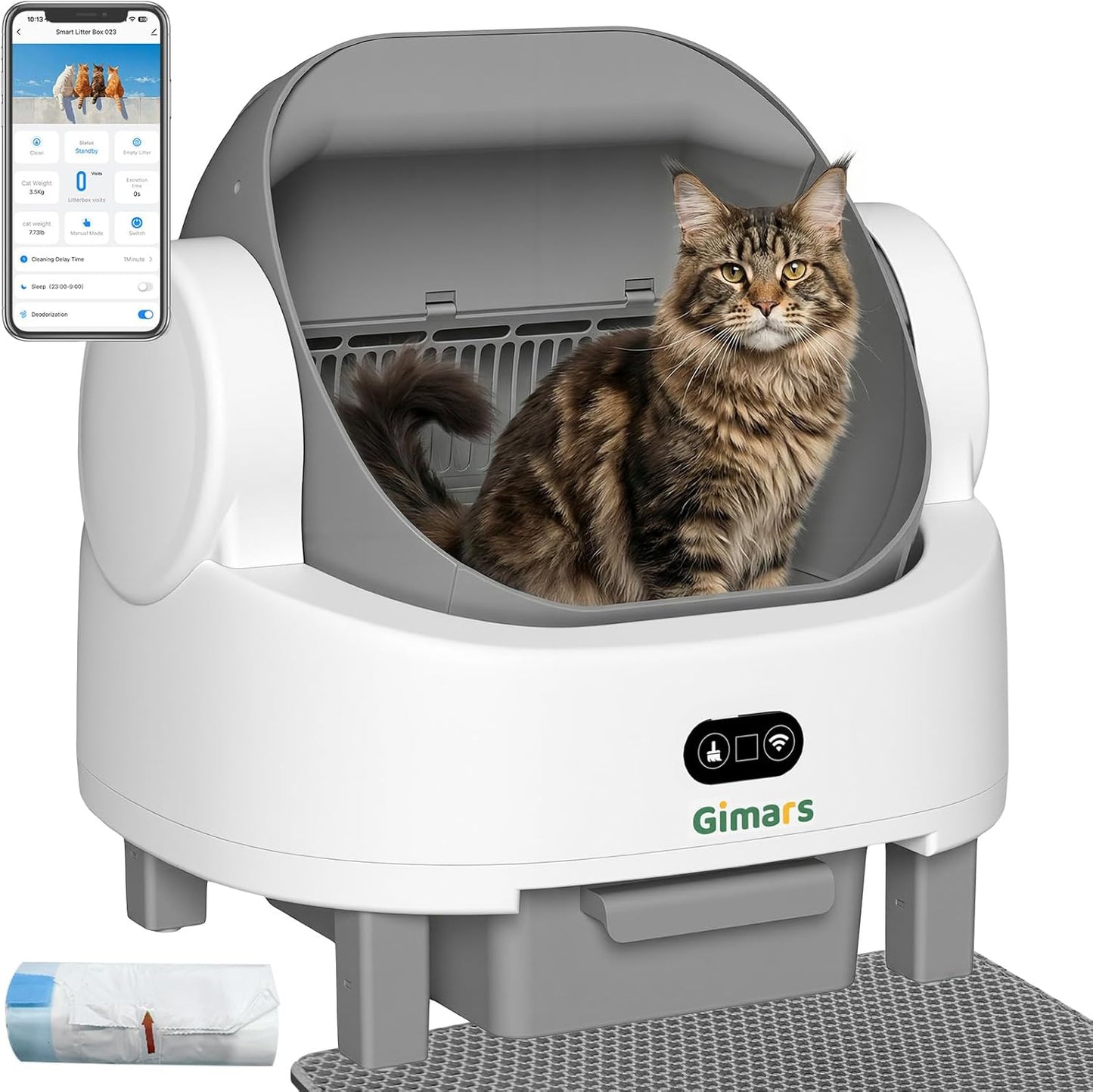 Open Top Design Self Cleaning Litter Box, Automatic Cat Litter Box for Multiple Cats & Senior Cats, App Control with Safety Sensors, Low Odor, Includes Trash Bags & Litter Mat