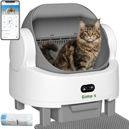 Open Top Design Self Cleaning Litter Box, Automatic Cat Litter Box for Multiple Cats & Senior Cats, App Control with Safety Sensors, Low Odor, Includes Trash Bags & Litter Mat