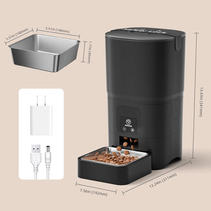 Automatic Cat Feeder with App, 2.4G Wifi Cat Food Dispenser, 6L Timed Cat Feeder for Dry Food, 10 Meals/Day, 12 Portions/Meal, Dual Power Supply Smart Pet Feeder for Small Dog, Black