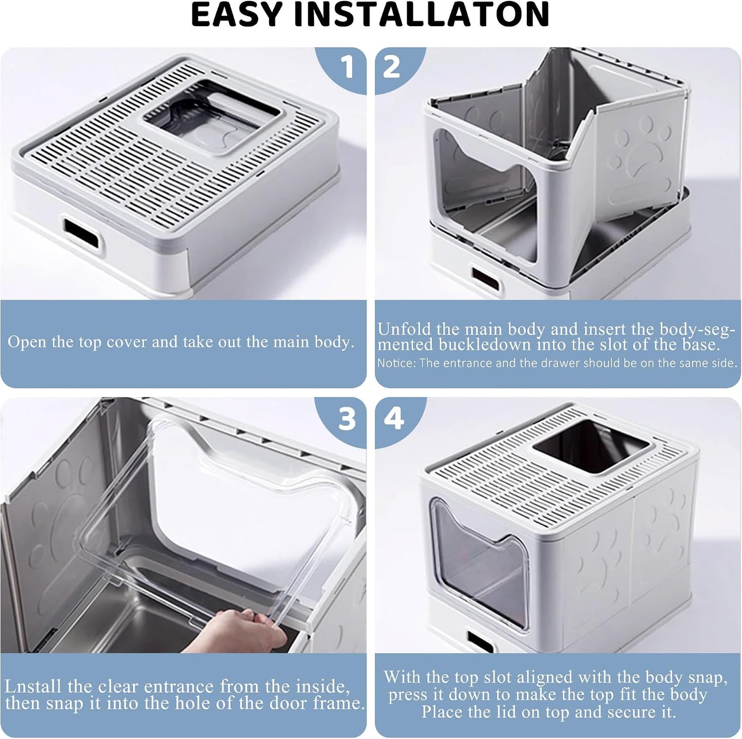Enclosed Cat Litter Box with Lid Top Exit Covered Metal Stainless Steel Litter Box Leak Proof & Odorless Easy to Clean Including Cat Litter Scoop and Litter Mat