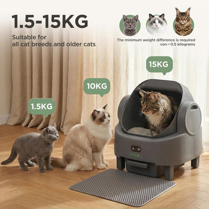 Open Top Design Self Cleaning Litter Box, Automatic Cat Litter Box for Multiple Cats & Senior Cats, App Control with Safety Sensors, Low Odor, Includes Trash Bags & Litter Mat