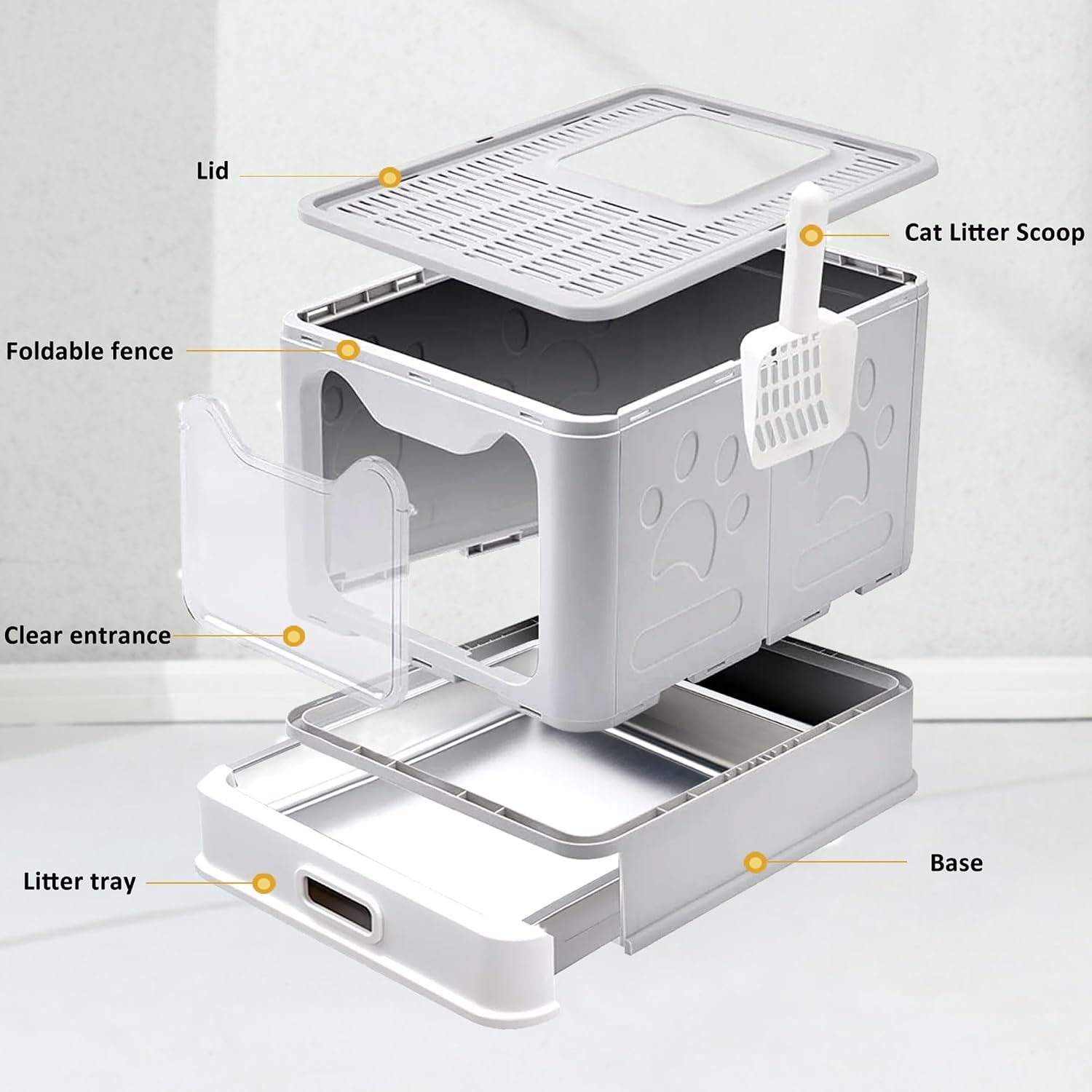 Enclosed Cat Litter Box with Lid Top Exit Covered Metal Stainless Steel Litter Box Leak Proof & Odorless Easy to Clean Including Cat Litter Scoop and Litter Mat
