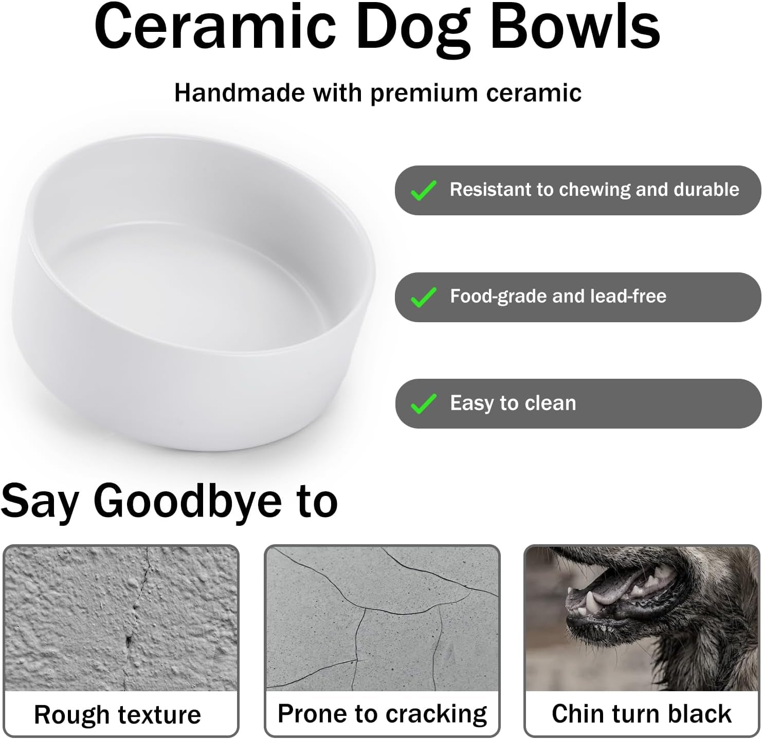 Ceramic Dog and Cat Bowls with Stand, 2-Pack Food and Water Bowl Set - Non-Slip Pet Bowls for Cats,Puppies and Small Dogs, 13.5Oz（White）