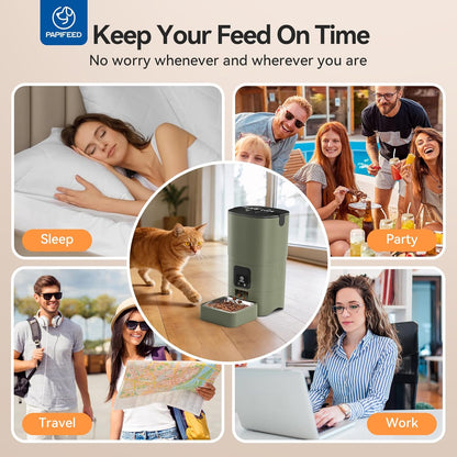 Automatic Cat Feeder with App, 2.4G Wifi Cat Food Dispenser, 6L Timed Cat Feeders for Dry Food, 10 Meals/Day, 12 Portions/Meal, Dual Power Supply Smart Pet Feeder for Small Dog, Army Green