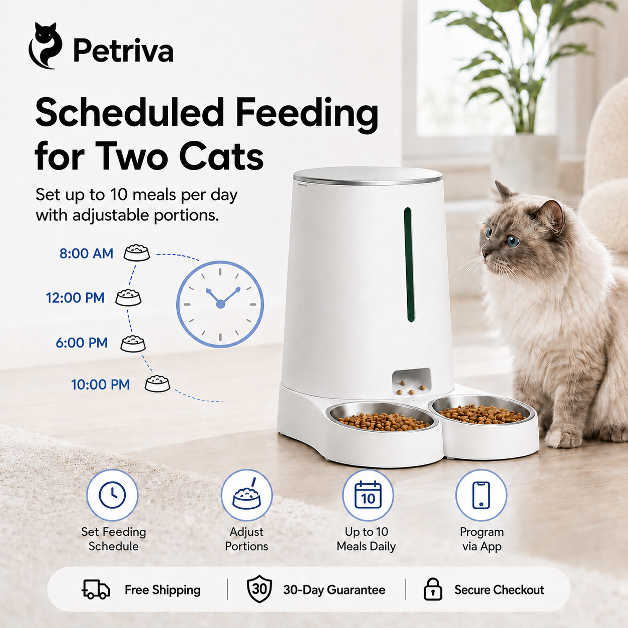 DOUBLE BOWL CAT FEEDER WITH APP CONTROL