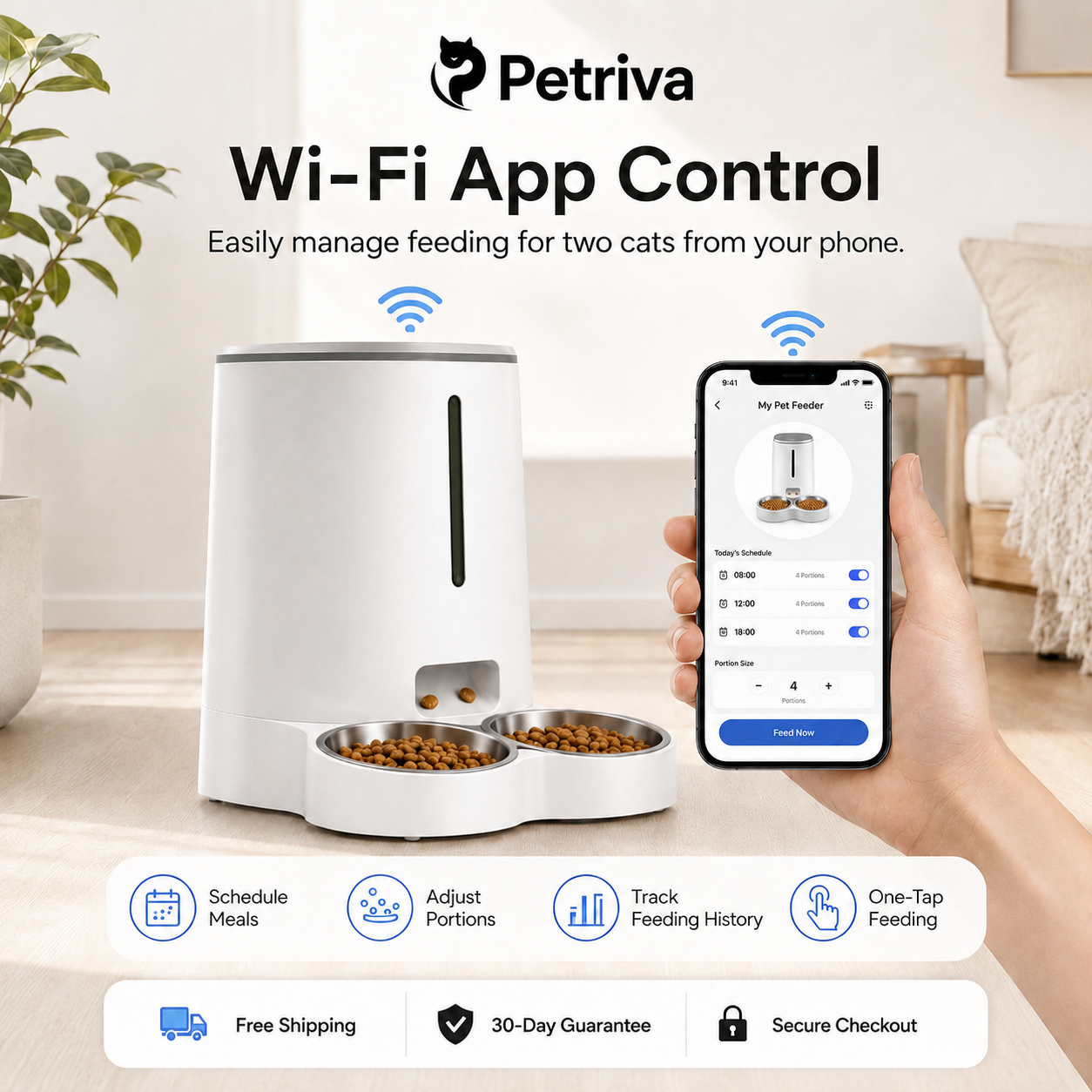 DOUBLE BOWL CAT FEEDER WITH APP CONTROL