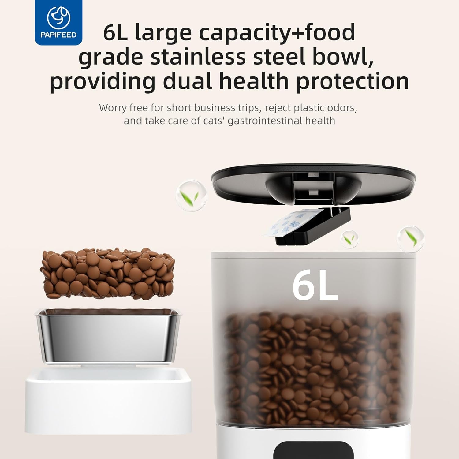 Automatic Cat Feeder with App, 2.4G Wifi Cat Food Dispenser, 6L Timed Cat Feeder for Dry Food, 10 Meals/Day, 12 Portions/Meal, Dual Power Supply Smart Pet Feeder for Dog, White