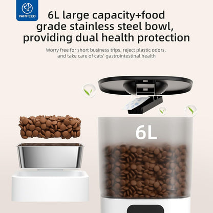 Automatic Cat Feeder with App, 2.4G Wifi Cat Food Dispenser, 6L Timed Cat Feeder for Dry Food, 10 Meals/Day, 12 Portions/Meal, Dual Power Supply Smart Pet Feeder for Dog, White