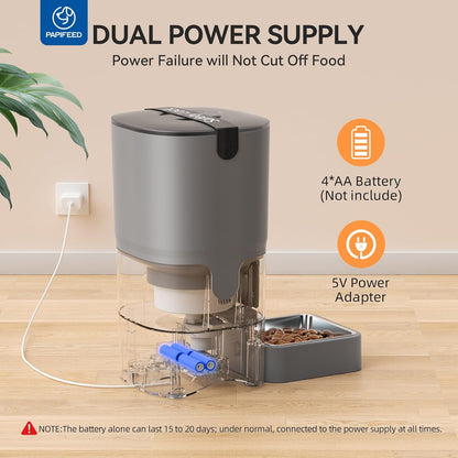 Automatic Cat Feeder with App, 2.4G Wifi Cat Food Dispenser, 6L Timed Cat Feeders for Dry Food, 10 Meals/Day, 12 Portions/Meal, Dual Power Supply Smart Pet Feeder for Small Dog, Grey