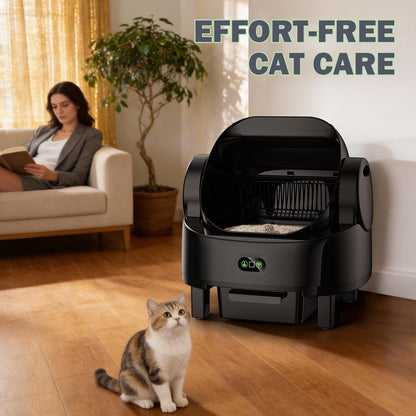 Self Cleaning Litter Box, Multiple Smart Safety Sensor, Open Top Automatic Litter Box, Large Capacity Multiple Cats, with APP Control/1 Trash Bag/1 Litter Mat, Cat Litter Box Automatic Cleaning