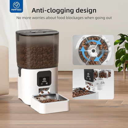 Automatic Cat Feeder with App, 2.4G Wifi Cat Food Dispenser, 6L Timed Cat Feeder for Dry Food, 10 Meals/Day, 12 Portions/Meal, Dual Power Supply Smart Pet Feeder for Dog, White