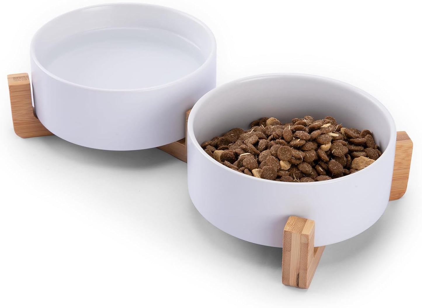 Ceramic Dog and Cat Bowls with Stand, 2-Pack Food and Water Bowl Set - Non-Slip Pet Bowls for Cats,Puppies and Small Dogs, 13.5Oz（White）