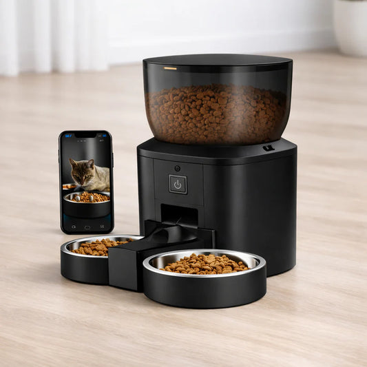 Buy dual bowl cat feeder with camera in USA