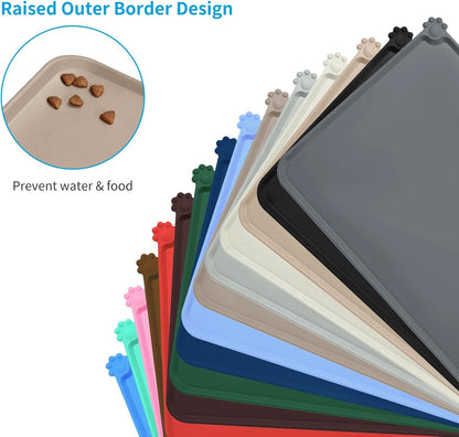 Waterproof Silicone Pet Feeding Mats,Anti-Slip Dog Food Bowl Pad | Waterproof Pet Mat with Raised Edges Catches Food and Water Spills to Protect Floors.Food Grade Silicone Is Safe and Durable