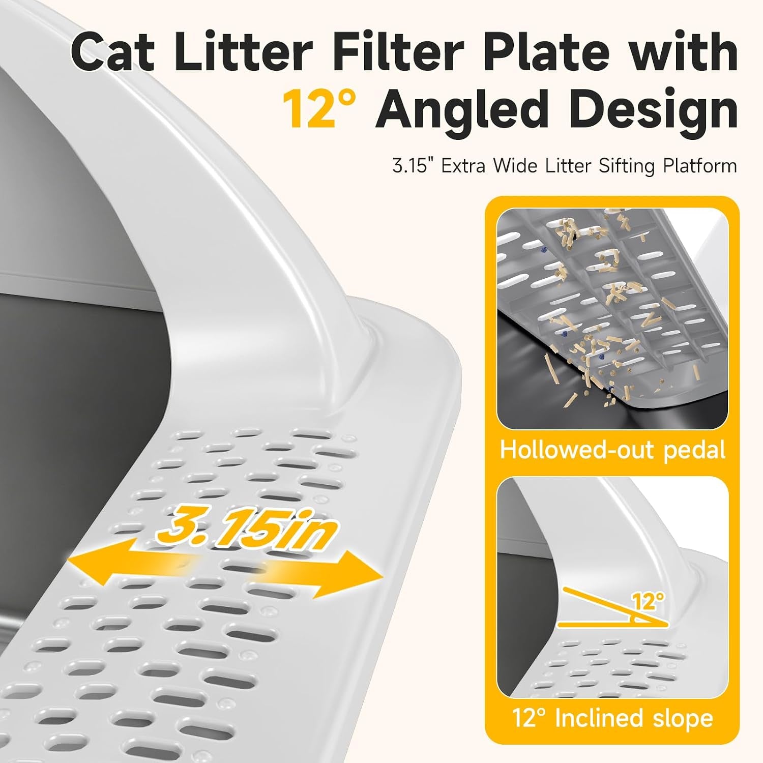 XL Open Top Stainless Steel Litter Box with High Sides,Light Gray