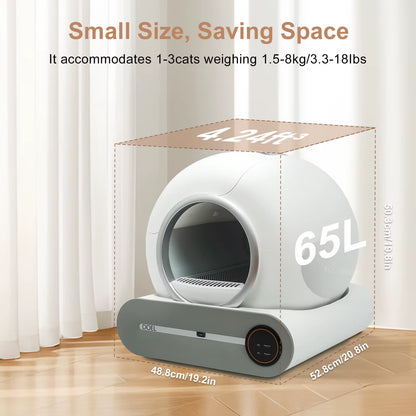 Self Cleaning Cat Litter Box 65L Automatic Cat Litter Box W/ Trash Bag & Litter Mat Smart Cat Toilet App Control 2.4G Wifi