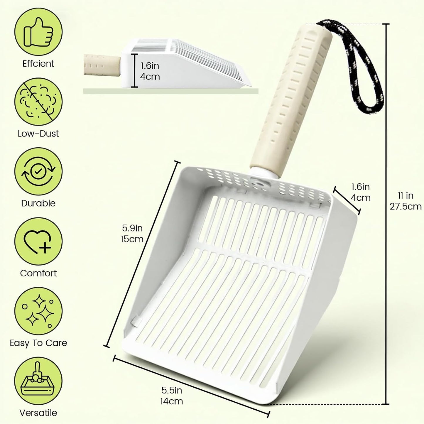 Metal Cat Litter Scooper with Holder, Stainless Steel Metal Litter Scoop Includes Portable Small Broom and Dustpan Set, Speed Sifter Cat Litter Scoop Captures All Clumps, Non-Slip Handle, Easy Clean