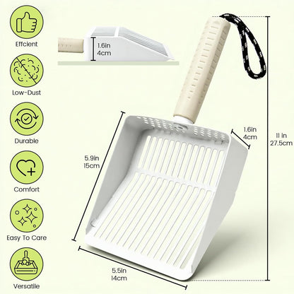 Metal Cat Litter Scooper with Holder, Stainless Steel Metal Litter Scoop Includes Portable Small Broom and Dustpan Set, Speed Sifter Cat Litter Scoop Captures All Clumps, Non-Slip Handle, Easy Clean