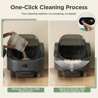 Open Top Design Self Cleaning Litter Box, Automatic Cat Litter Box for Multiple Cats & Senior Cats, App Control with Safety Sensors, Low Odor, Includes Trash Bags & Litter Mat