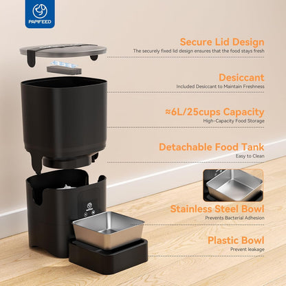 Automatic Cat Feeder with App, 2.4G Wifi Cat Food Dispenser, 6L Timed Cat Feeder for Dry Food, 10 Meals/Day, 12 Portions/Meal, Dual Power Supply Smart Pet Feeder for Small Dog, Black