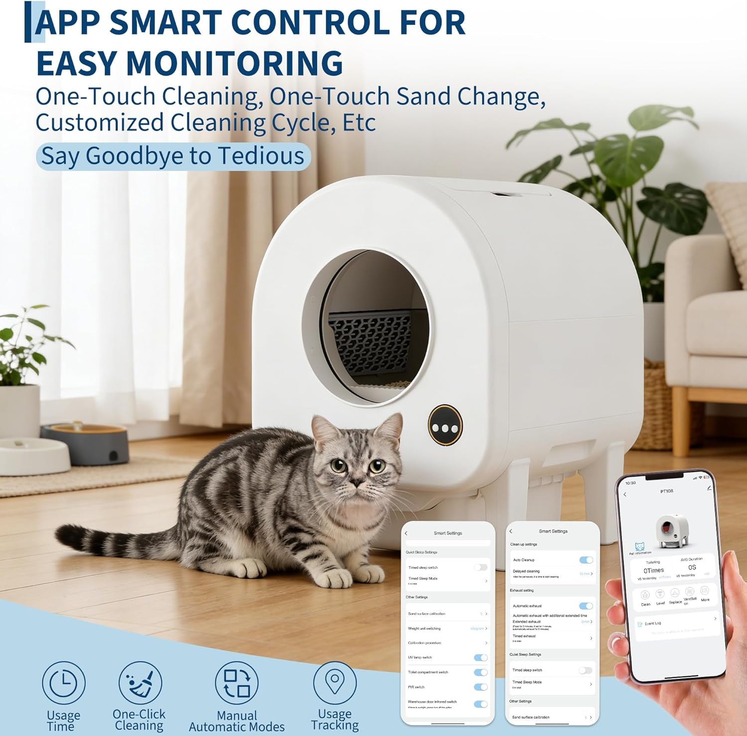 Self-Cleaning Cat Litter Box, Automatic Smart Pet Litter Box, Large Capacity for Multiple Cats, Wifi-Enabled App Control with Safety Sensors W/Garage Bags | Multiple Cats Available, Large Capacity, Wifi-Enabled App Control W/Safety Sensors W/ Garage Bags
