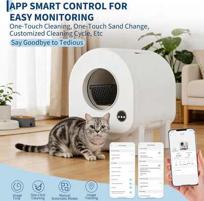 Self-Cleaning Cat Litter Box, Automatic Smart Pet Litter Box, Large Capacity for Multiple Cats, Wifi-Enabled App Control with Safety Sensors W/Garage Bags | Multiple Cats Available, Large Capacity, Wifi-Enabled App Control W/Safety Sensors W/ Garage Bags