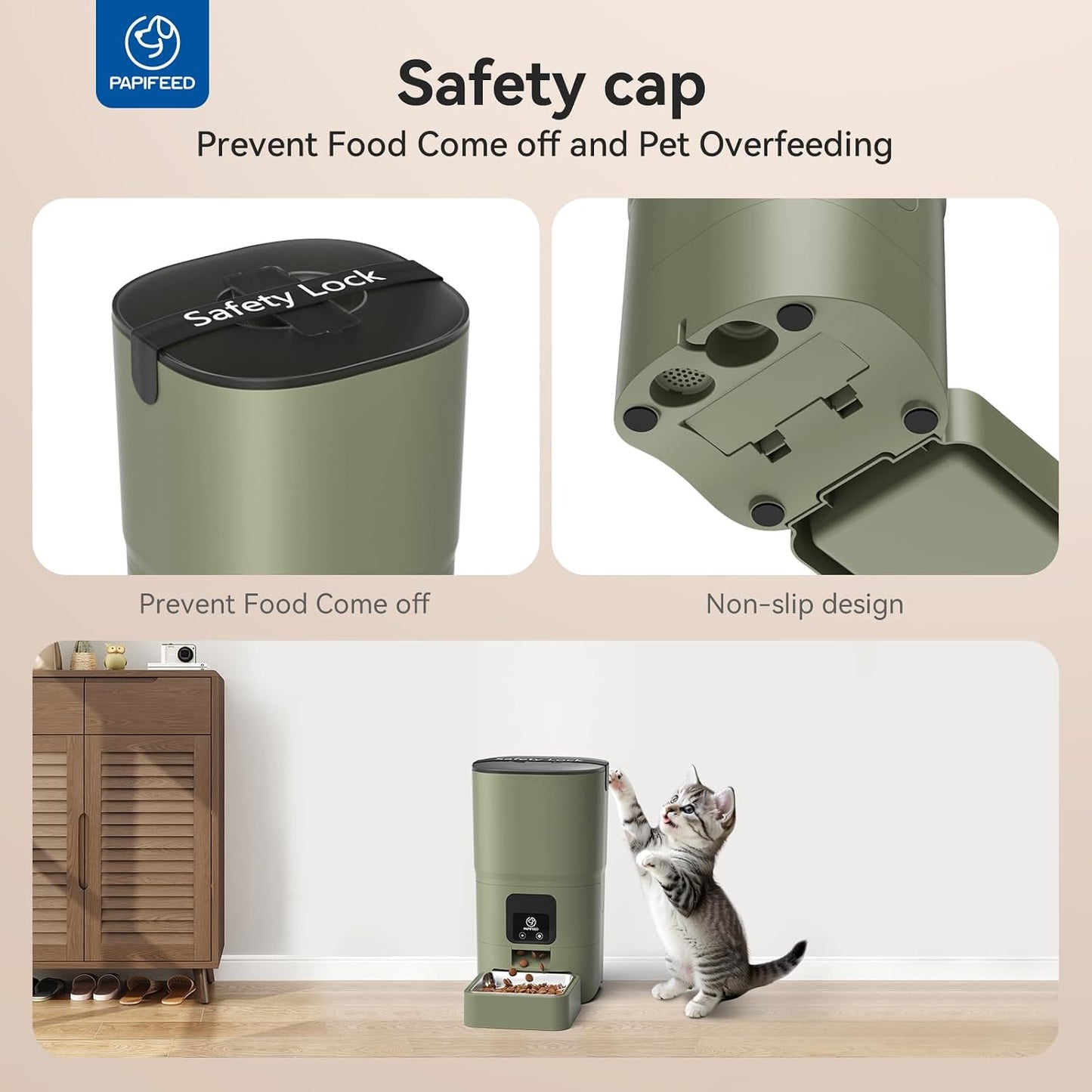 Automatic Cat Feeder with App, 2.4G Wifi Cat Food Dispenser, 6L Timed Cat Feeders for Dry Food, 10 Meals/Day, 12 Portions/Meal, Dual Power Supply Smart Pet Feeder for Small Dog, Army Green
