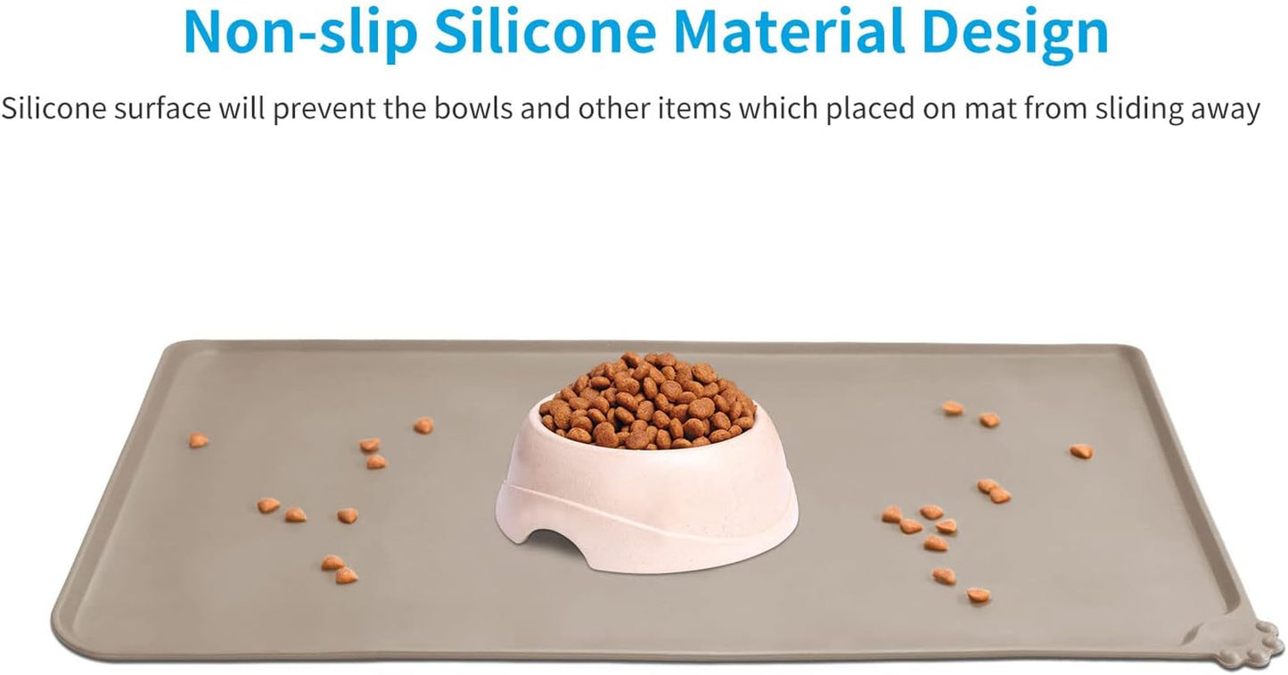 Waterproof Silicone Pet Feeding Mats,Anti-Slip Dog Food Bowl Pad | Waterproof Pet Mat with Raised Edges Catches Food and Water Spills to Protect Floors.Food Grade Silicone Is Safe and Durable